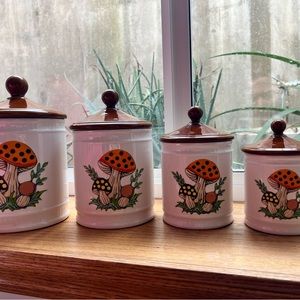 Sears Roebuck & Co. Merry Mushroom Ceramic Canisters Set of 4 1982 JAPAN